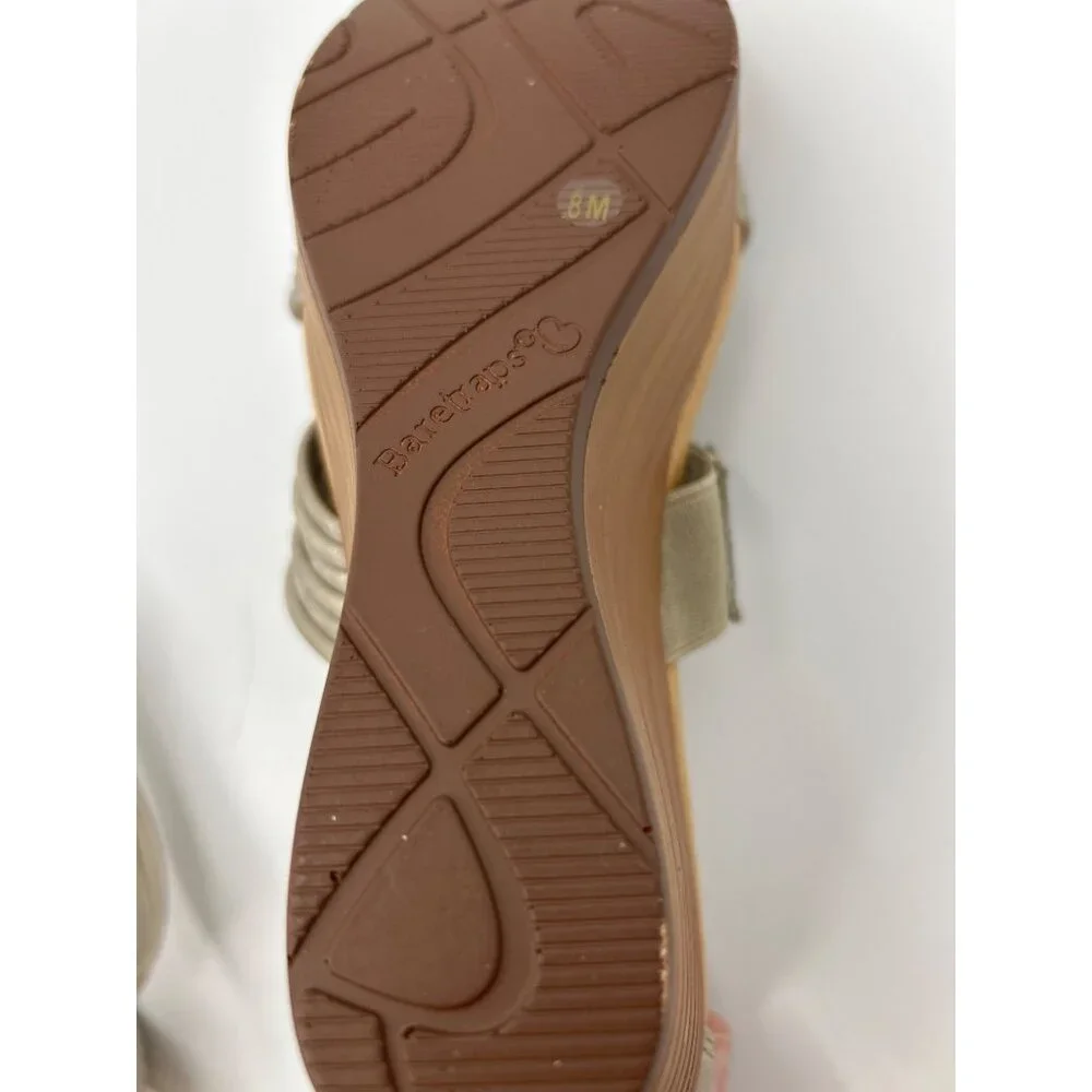 Baretraps Women's Strappy Stetchy Wedge Sandals Size 8M Gray Metallic